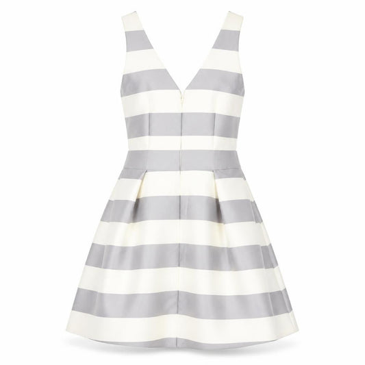 Topshop Womens Beige Striped Polyester Skater Dress  Size 6  V-Neck