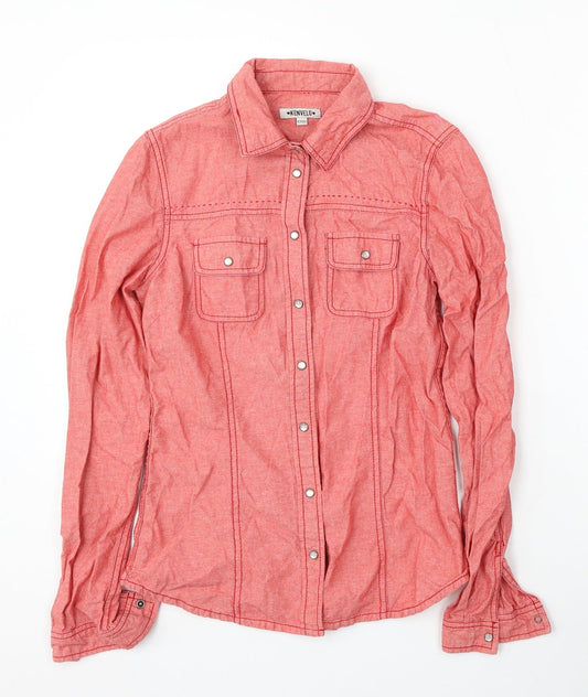 Kenvelo Womens Red  Cotton Basic Button-Up Size XS Collared