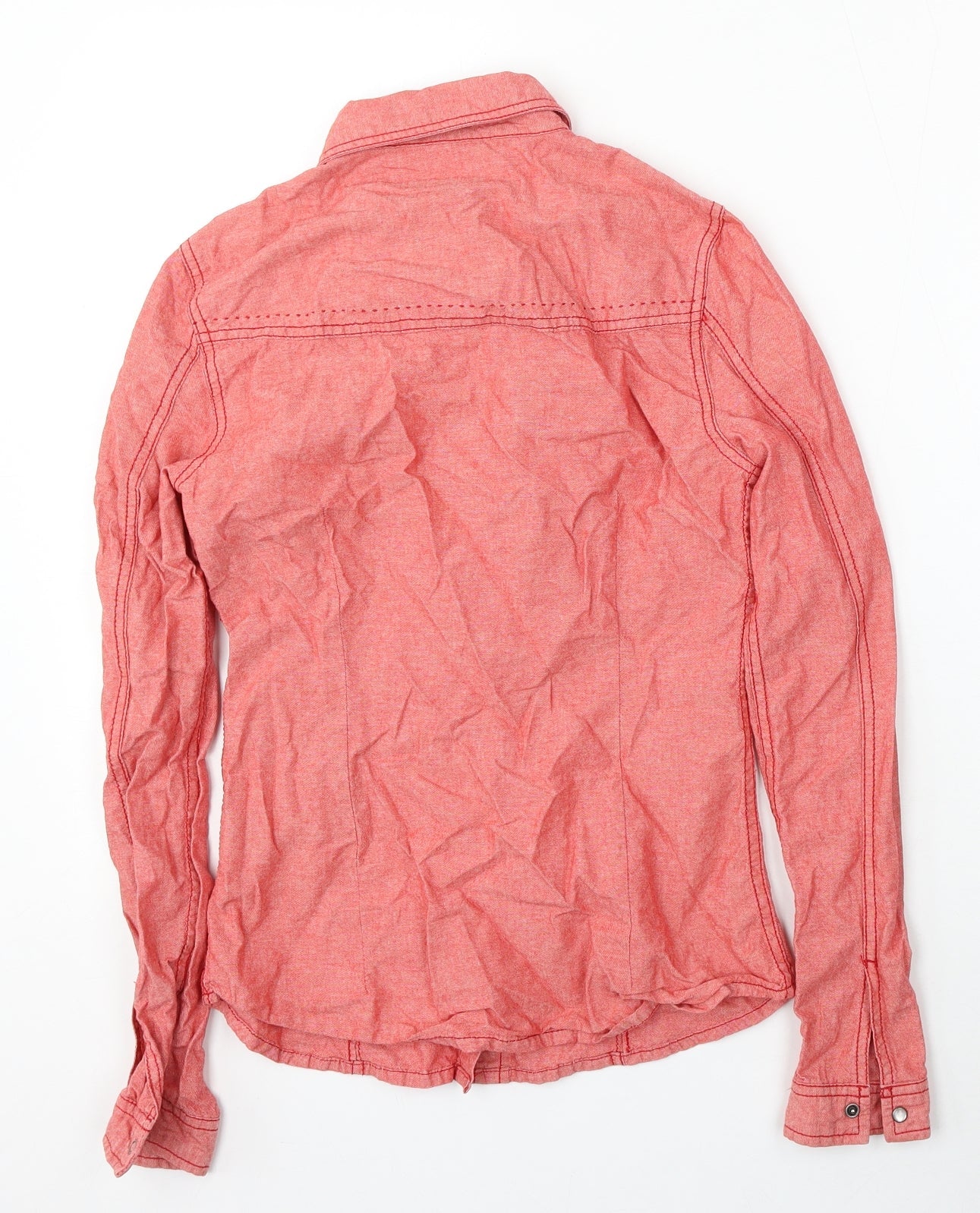 Kenvelo Womens Red  Cotton Basic Button-Up Size XS Collared