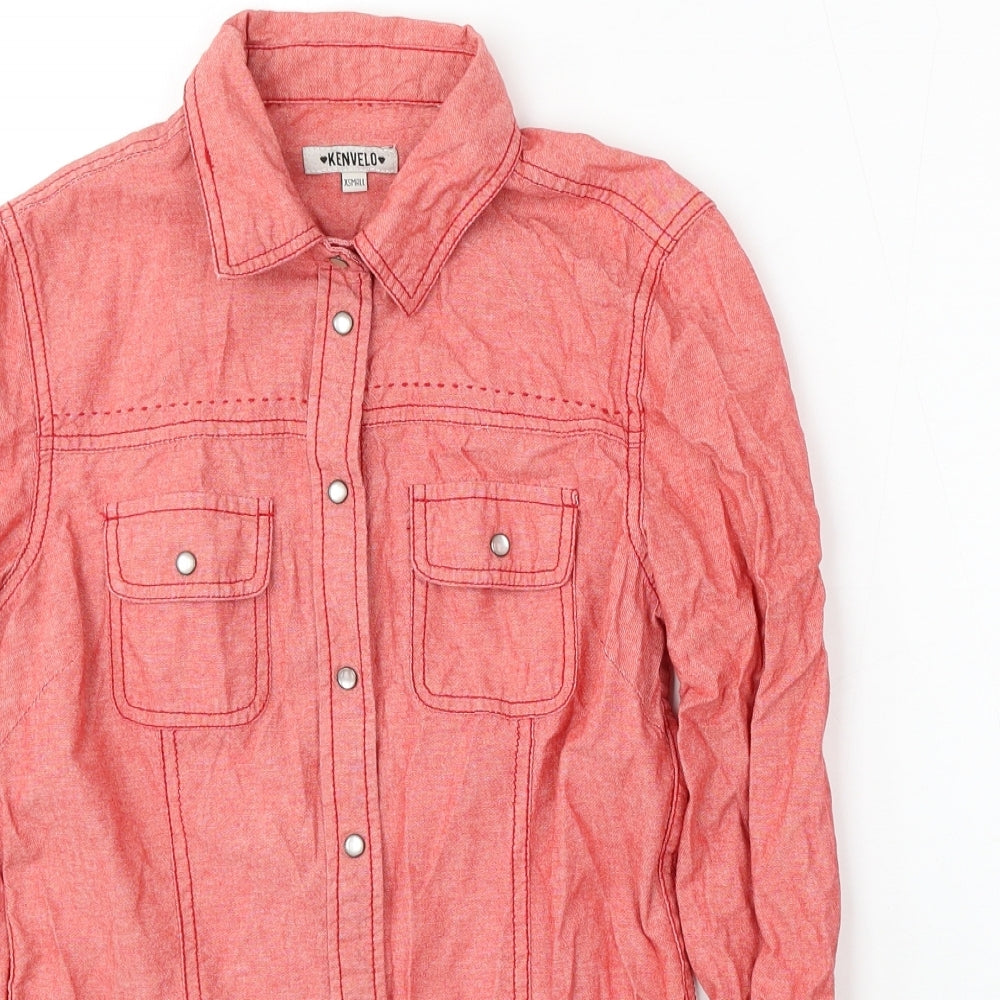 Kenvelo Womens Red  Cotton Basic Button-Up Size XS Collared