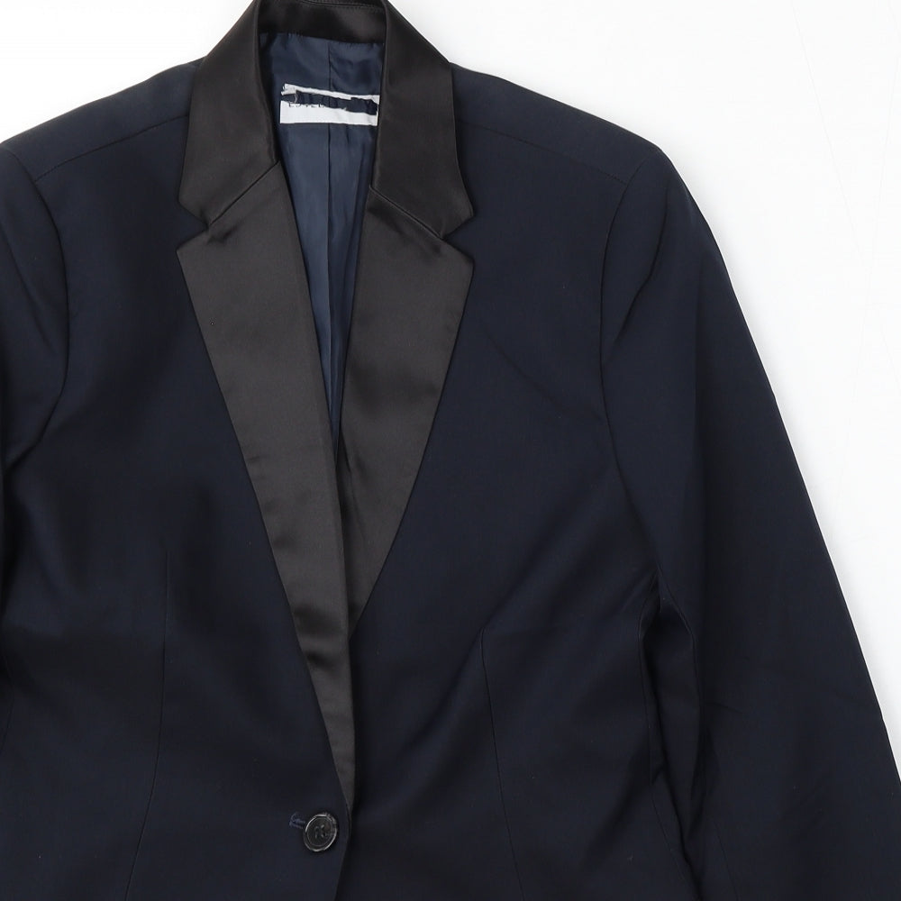 Preworn Womens Blue  Polyester Jacket Suit Size 6