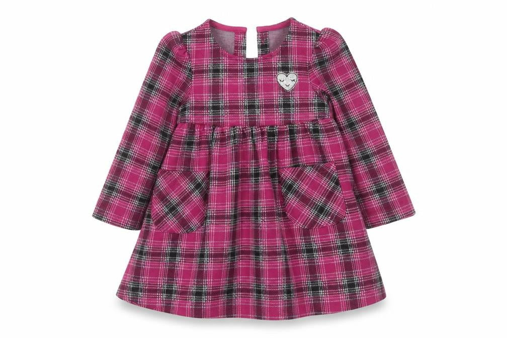 Dunnes Stores Girls Purple Plaid Polyester Fit & Flare  Size 12-18 Months  Round Neck