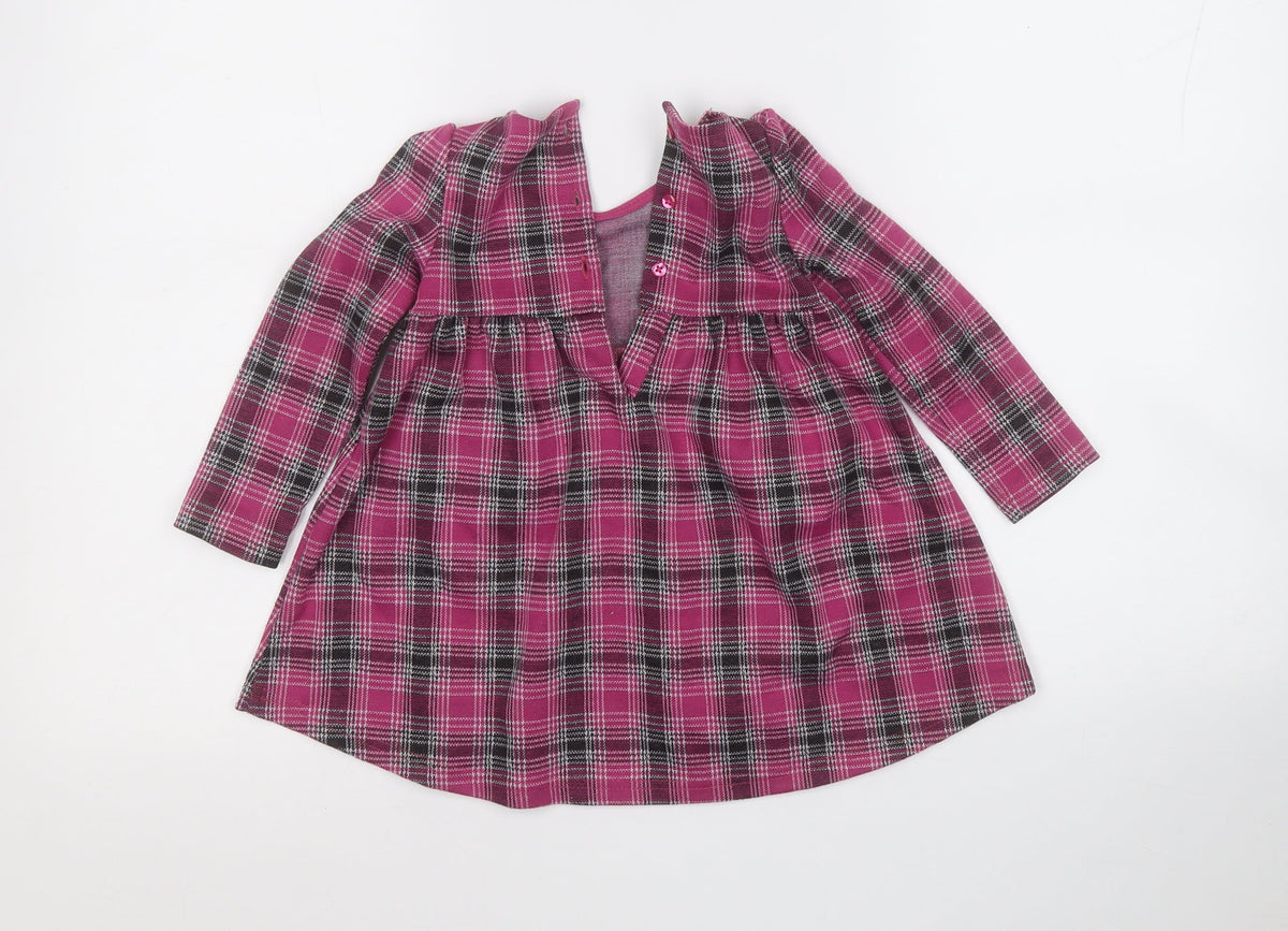 Dunnes Stores Girls Purple Plaid Polyester Fit & Flare  Size 12-18 Months  Round Neck