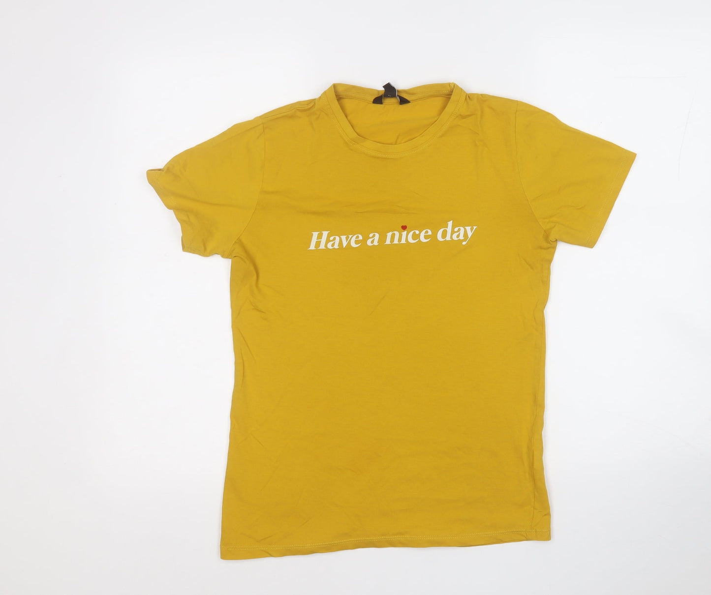 New Look Womens Yellow  Cotton Basic T-Shirt Size 8 Round Neck - Have a nice day