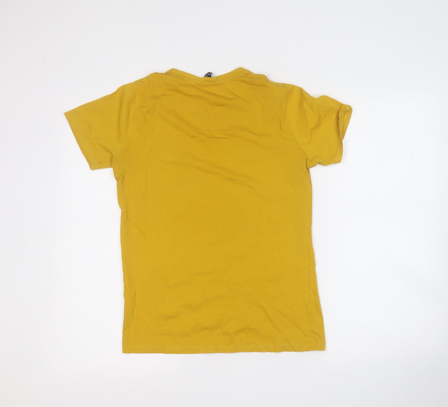 New Look Womens Yellow  Cotton Basic T-Shirt Size 8 Round Neck - Have a nice day