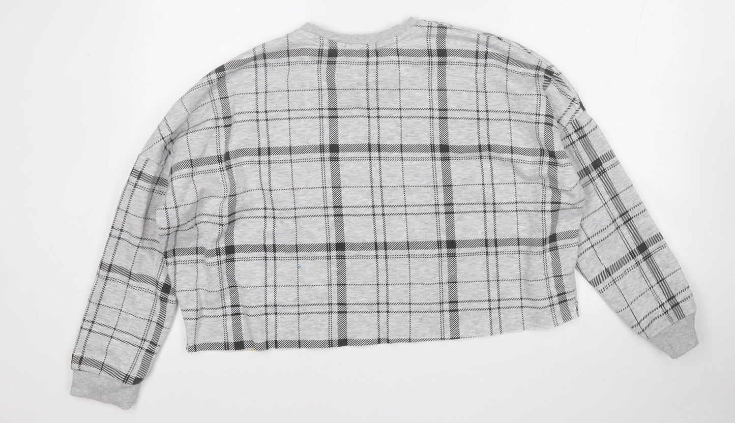 Primark Womens Grey Plaid Polyester Pullover Sweatshirt Size 10