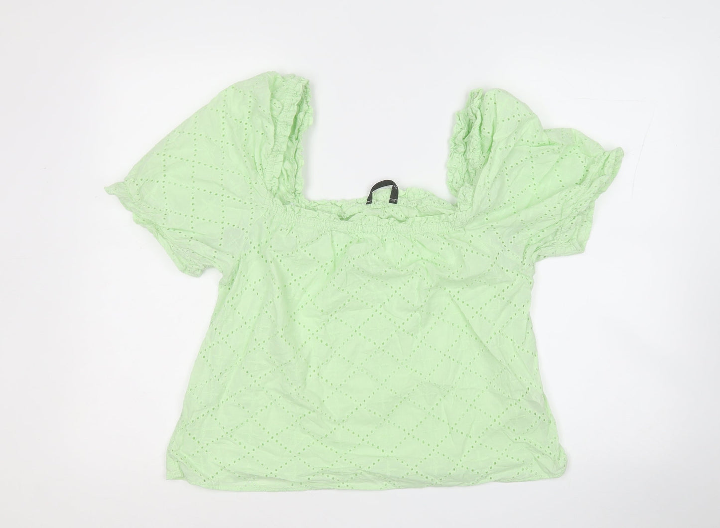 Dunnes Stores Womens Green Geometric Cotton Basic T-Shirt Size M Round Neck