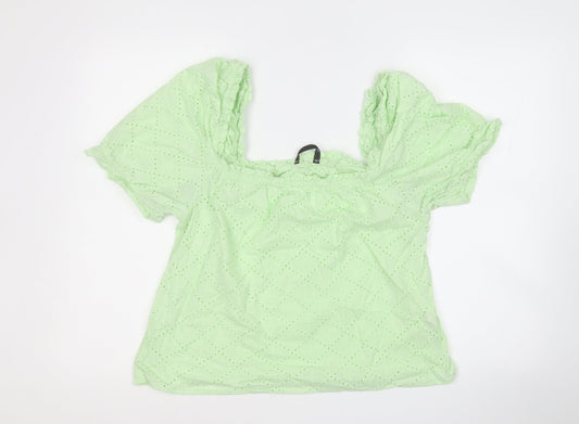 Dunnes Stores Womens Green Geometric Cotton Basic T-Shirt Size M Round Neck