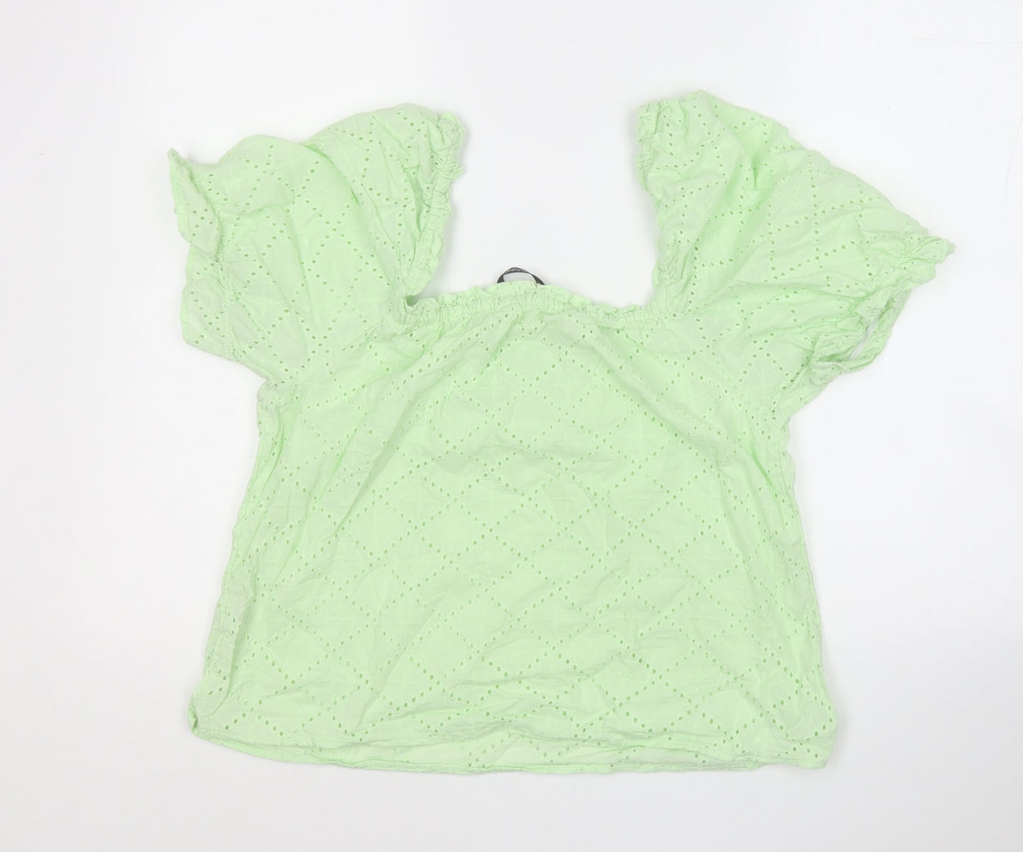 Dunnes Stores Womens Green Geometric Cotton Basic T-Shirt Size M Round Neck