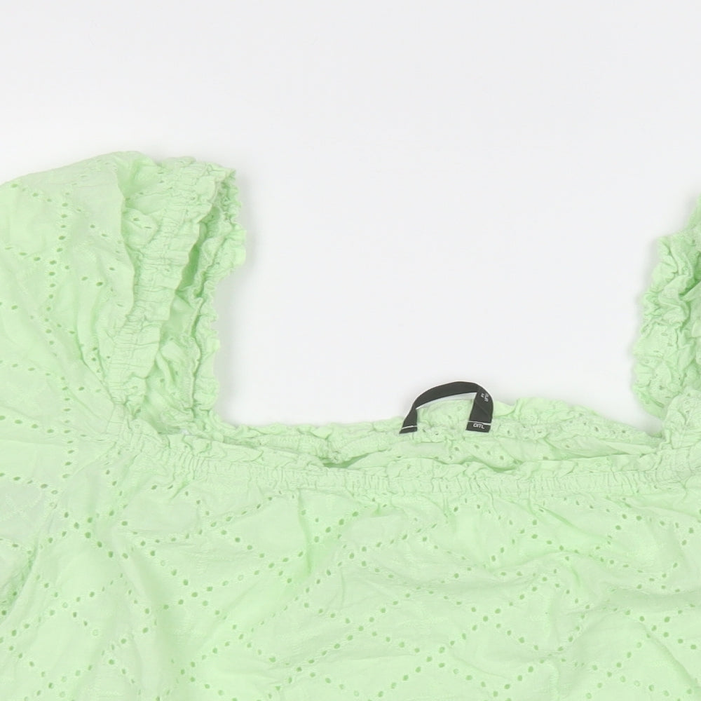 Dunnes Stores Womens Green Geometric Cotton Basic T-Shirt Size M Round Neck
