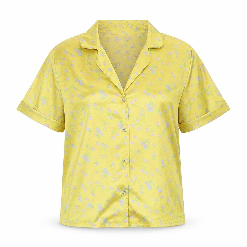 ASOS Womens Yellow Floral Polyester Basic Button-Up Size 8 Collared