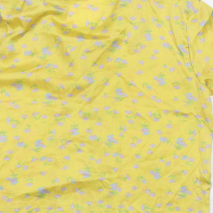 ASOS Womens Yellow Floral Polyester Basic Button-Up Size 8 Collared