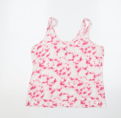 Preloved Primark Womens Pink Geometric Cotton Basic Tank Size 16 Round Neck - Back