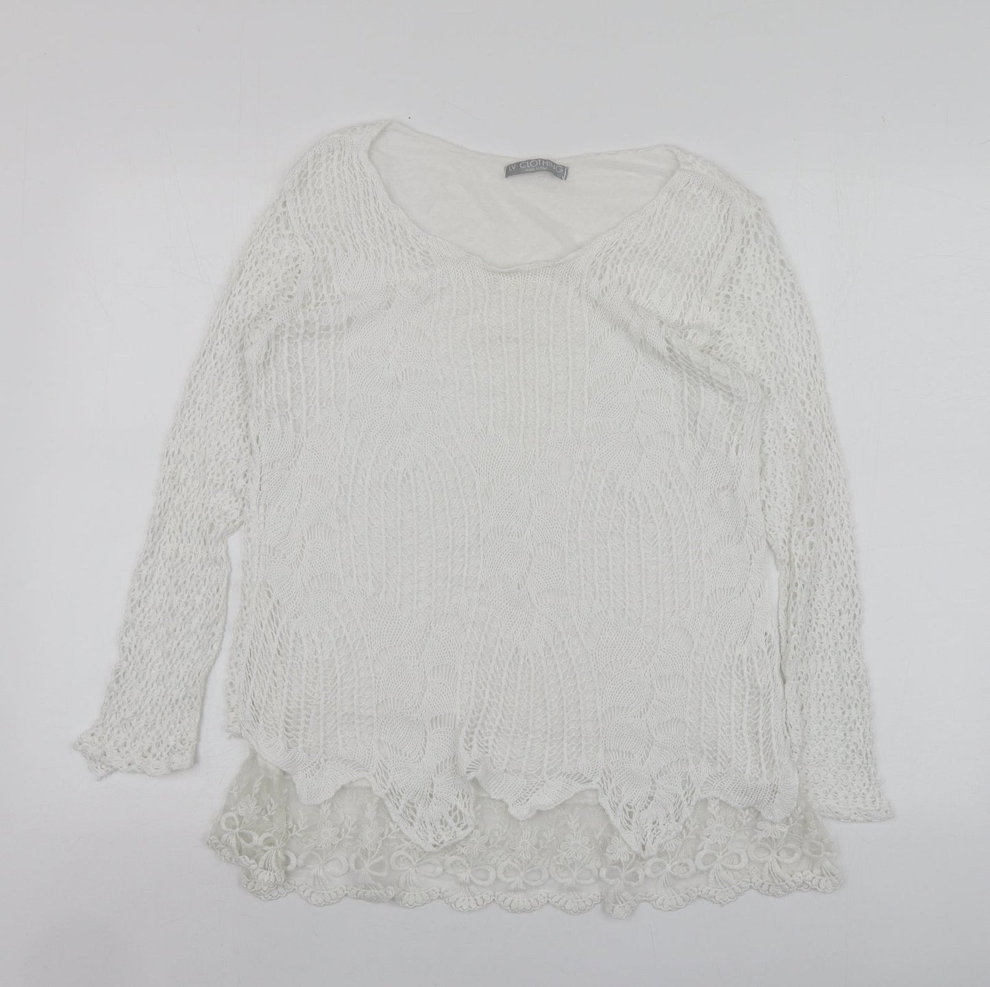 LV Clothhing Womens White  Polyester Basic Blouse Size S Round Neck