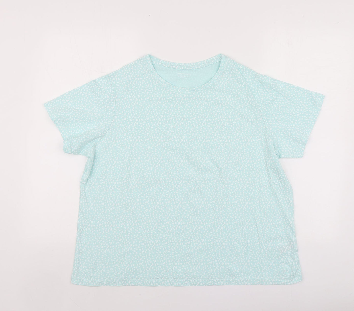 Dunnes Stores Womens Blue Polka Dot Cotton Basic T-Shirt Size L Round Neck