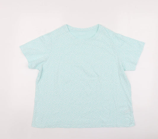 Dunnes Stores Womens Blue Polka Dot Cotton Basic T-Shirt Size L Round Neck