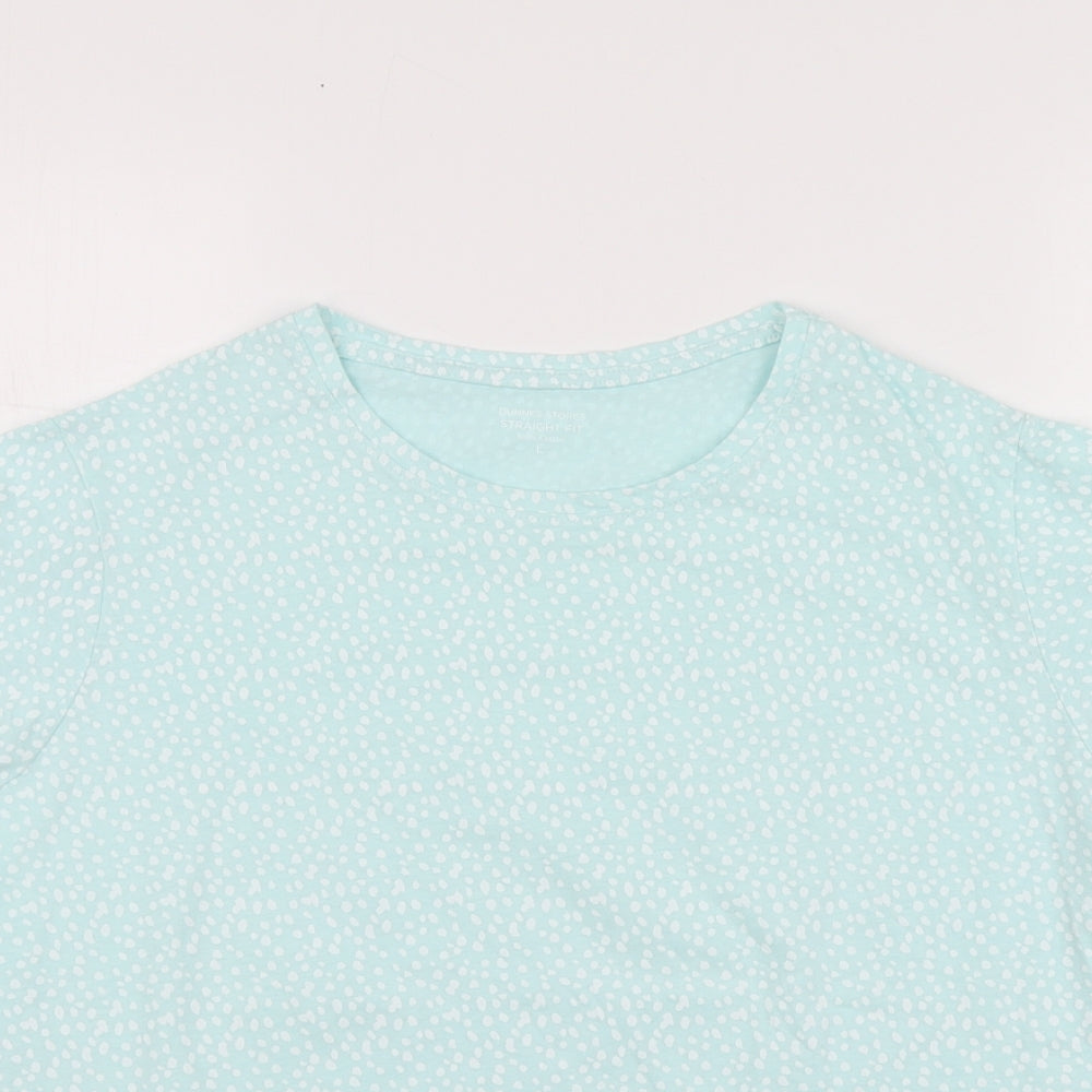 Dunnes Stores Womens Blue Polka Dot Cotton Basic T-Shirt Size L Round Neck