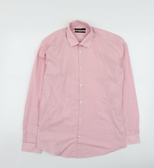 Cedar Wood State Mens Pink  Polyester  Button-Up Size 15 Collared