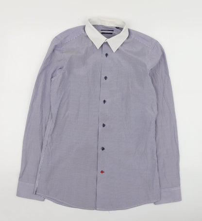 Next Mens Blue Striped Polyester  Button-Up Size 15 Collared