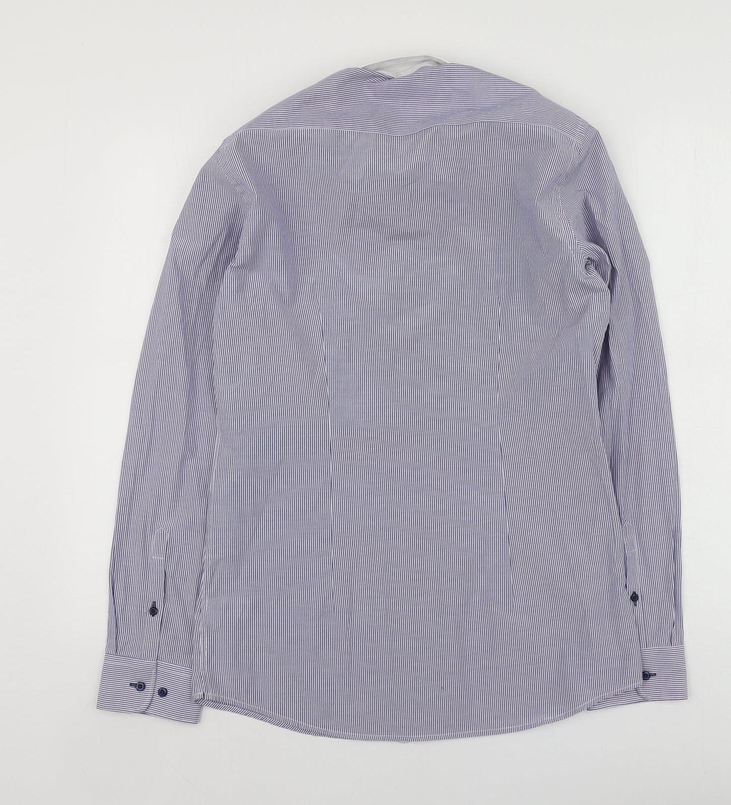 NEXT Mens Blue Striped Polyester  Button-Up Size 15 Collared