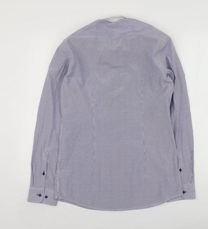 Next Mens Blue Striped Polyester  Button-Up Size 15 Collared