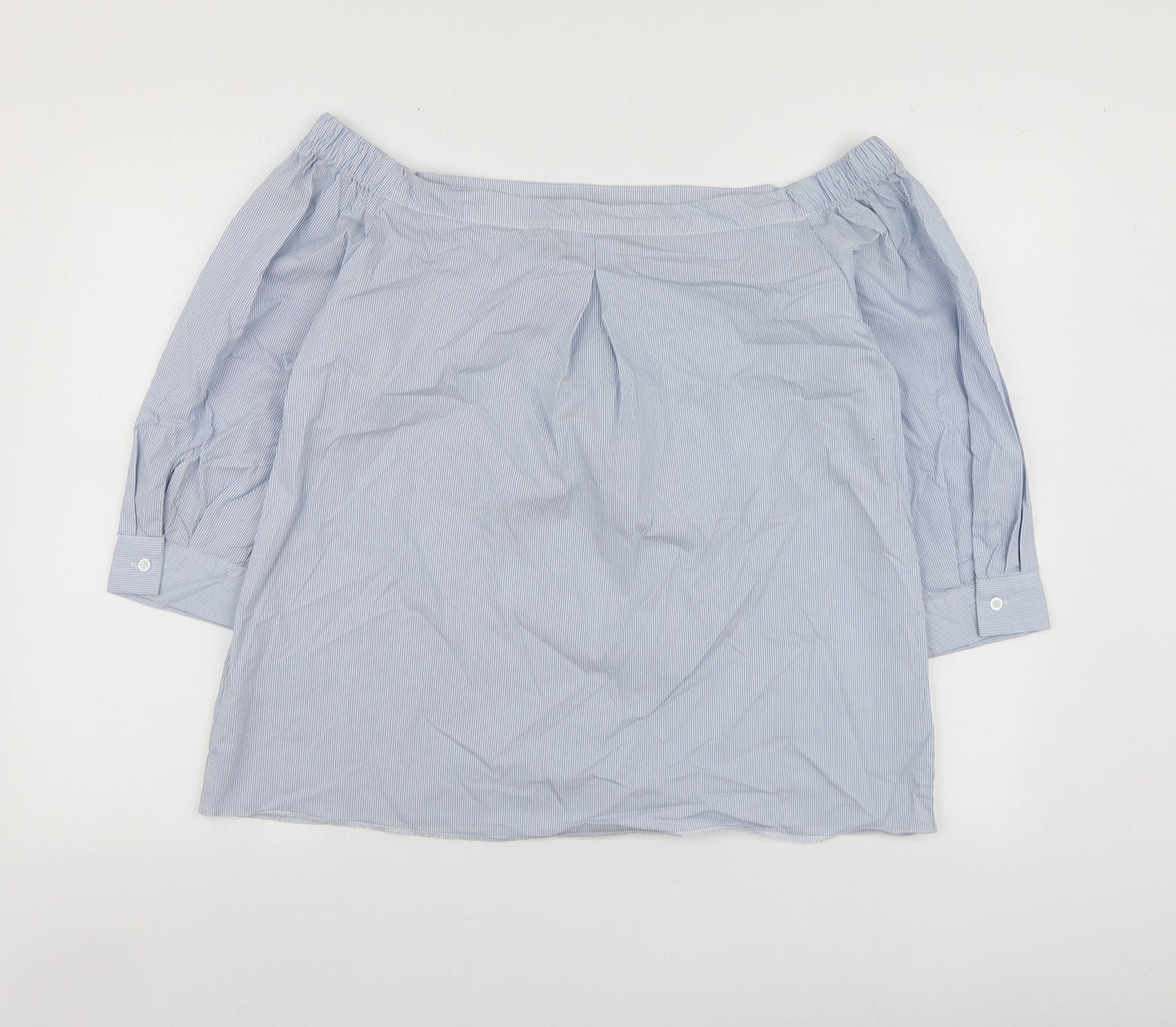 Dorothy Perkins Womens Blue Striped Cotton Basic Blouse Size 16 Square Neck