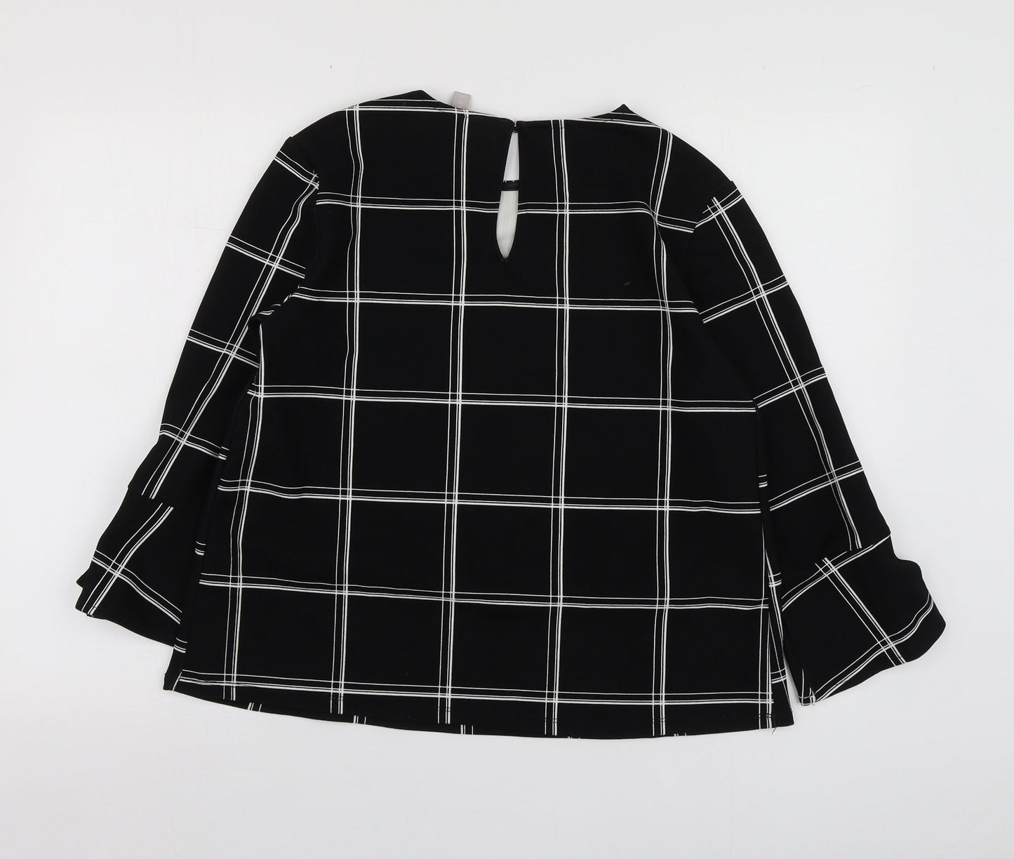 H&M Womens Black Check Polyester Basic Blouse Size M Round Neck