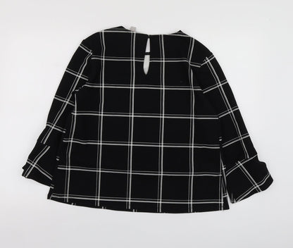 H&M Womens Black Check Polyester Basic Blouse Size M Round Neck