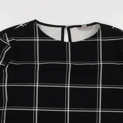 H&M Womens Black Check Polyester Basic Blouse Size M Round Neck