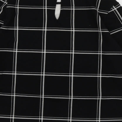 H&M Womens Black Check Polyester Basic Blouse Size M Round Neck