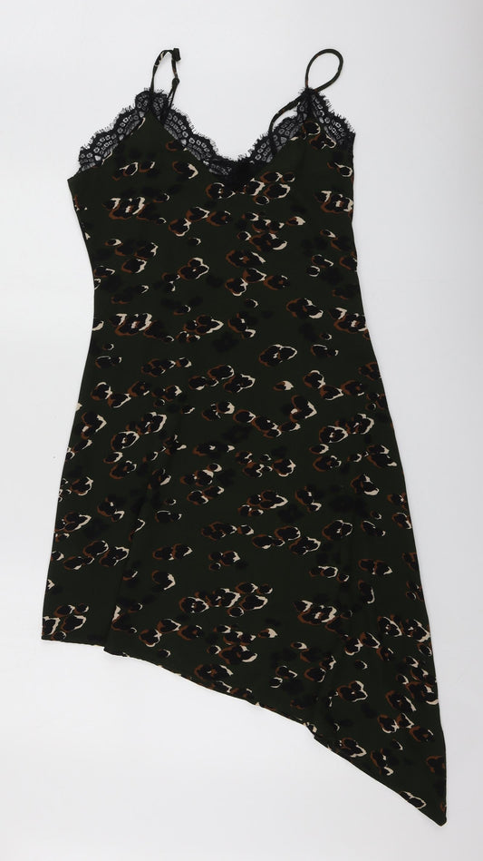 Diffuse Womens Green Animal Print Polyester Trapeze & Swing  Size 10  V-Neck