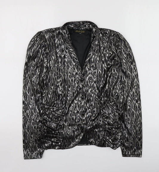 Ma-Sai Womens Black Geometric Polyester Jacket Blazer Size 10