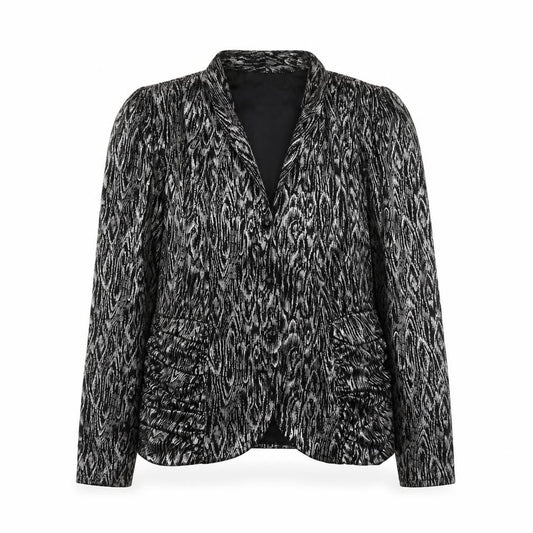 Ma-Sai Womens Black Geometric Polyester Jacket Blazer Size 10