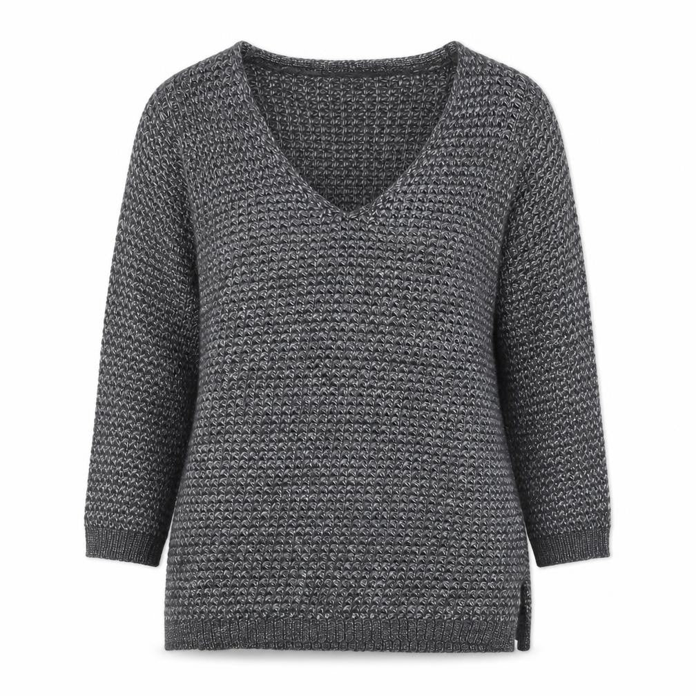 George Womens Silver V-Neck  Polyester Pullover Jumper Size L