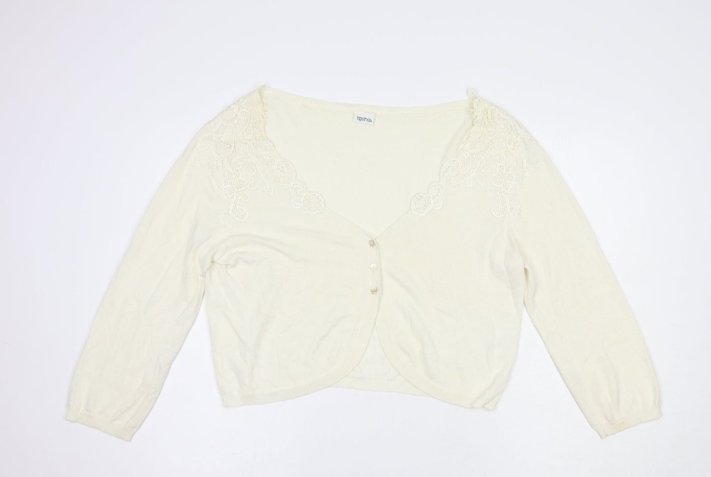 Together Womens Ivory V-Neck  Cotton Cardigan Jumper Size 20