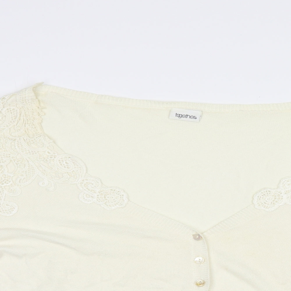 Together Womens Ivory V-Neck  Cotton Cardigan Jumper Size 20
