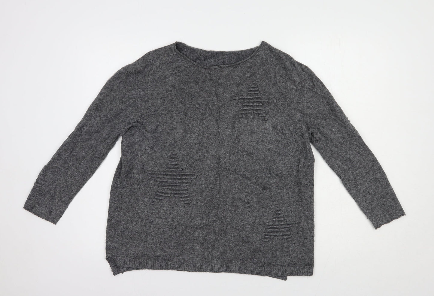Made in Italy Womens Grey Boat Neck  Viscose Pullover Jumper Size L   - Stars