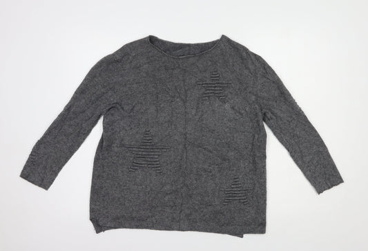 Made in Italy Womens Grey Boat Neck  Viscose Pullover Jumper Size L   - Stars