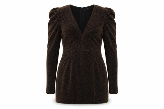 Nasty Gal Womens Brown  Polyester Mini  Size 8  V-Neck Zip