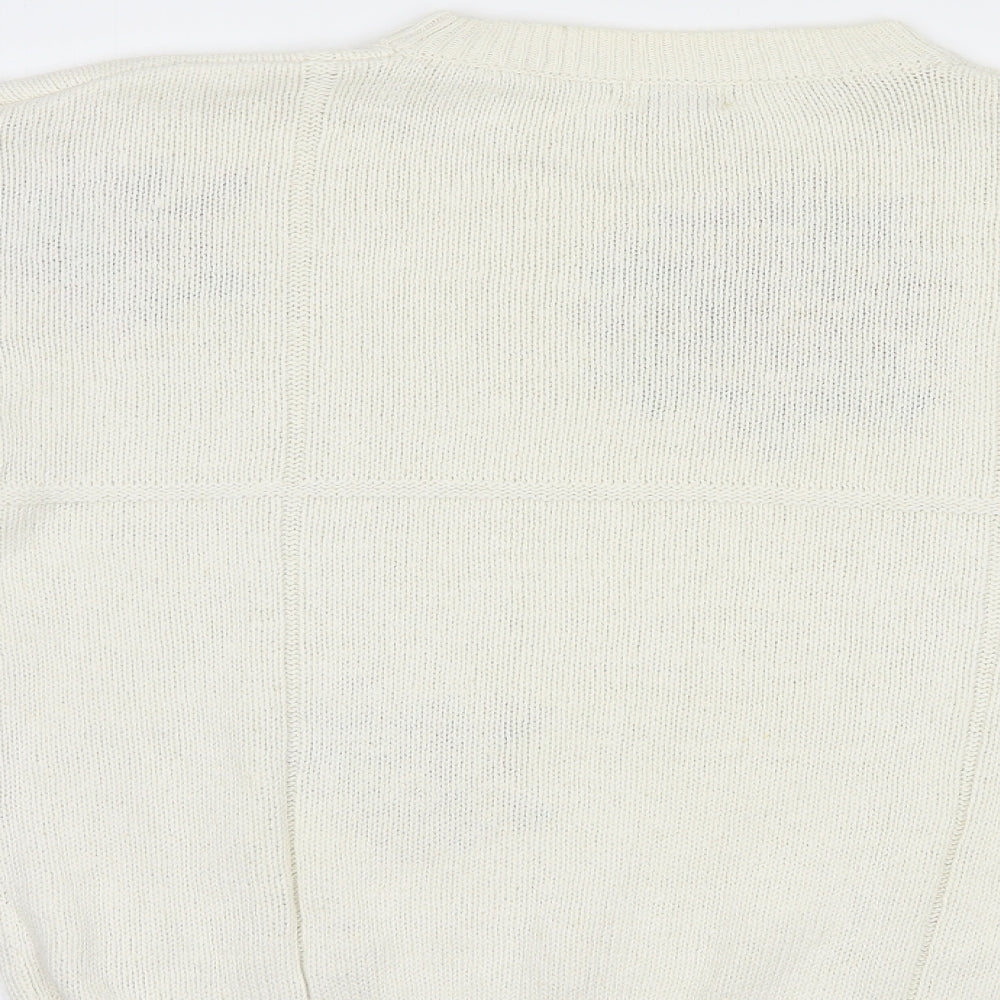 Paolocci Womens Ivory Crew Neck  Ramie Pullover Jumper Size M