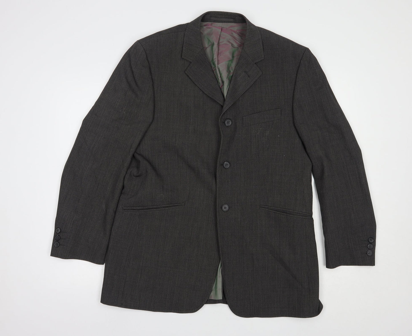 Jonathan Adams Mens Grey Striped Polyester Jacket Blazer Size 40