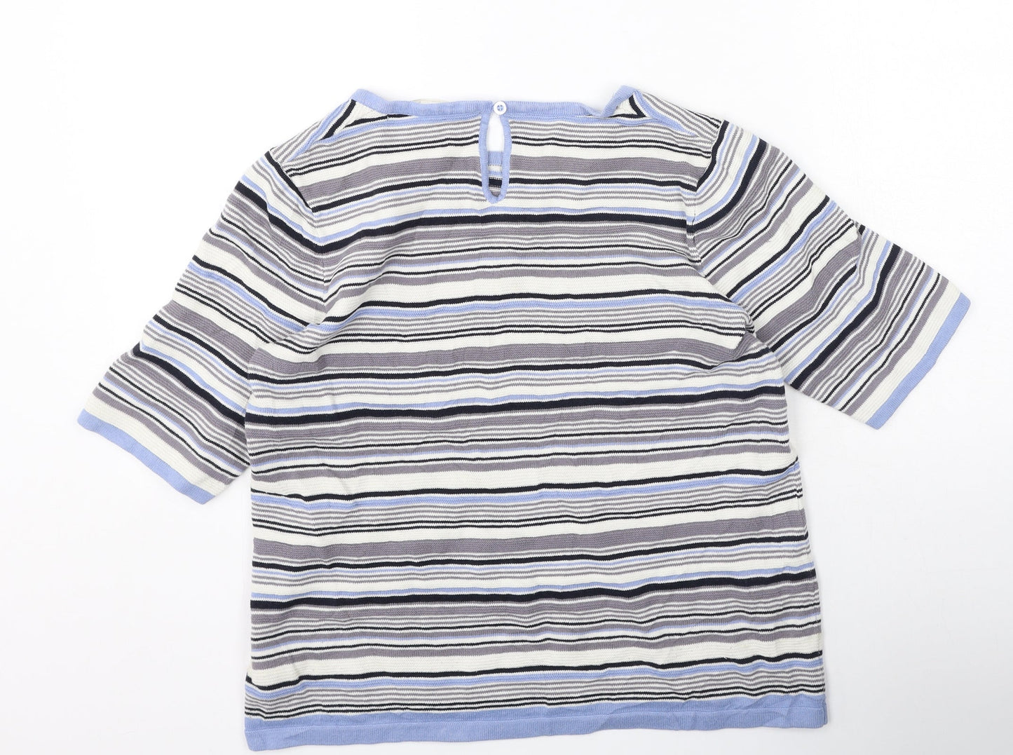 wax studio Womens Blue Striped Cotton Basic T-Shirt Size L Round Neck