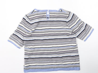 Preloved wax studio Womens Blue Striped Cotton Basic T-Shirt Size L Round Neck - Back
