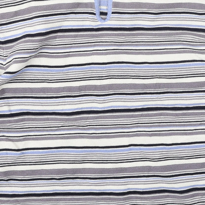 Preloved wax studio Womens Blue Striped Cotton Basic T-Shirt Size L Round Neck - Label