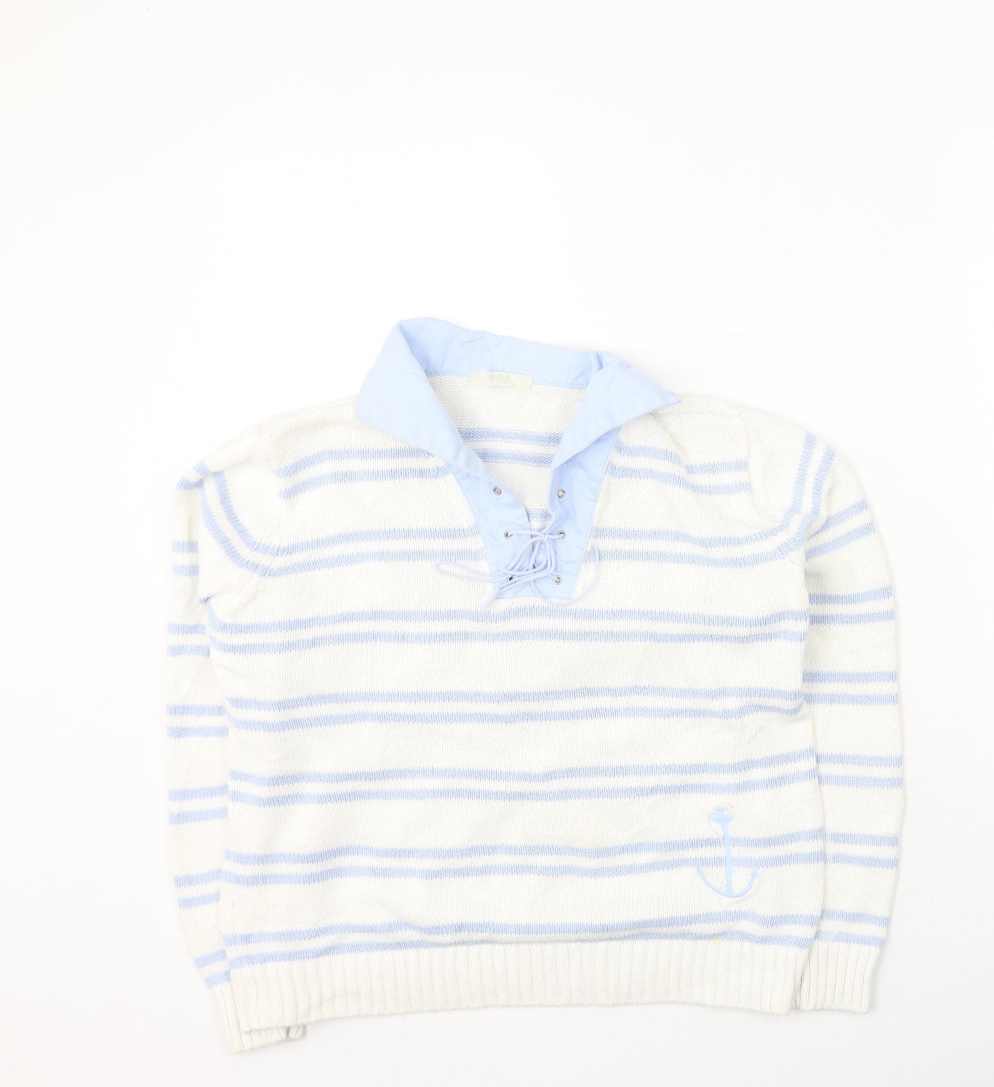 Marks and Spencer Womens Multicoloured Collared Striped Cotton Pullover Jumper Size 14