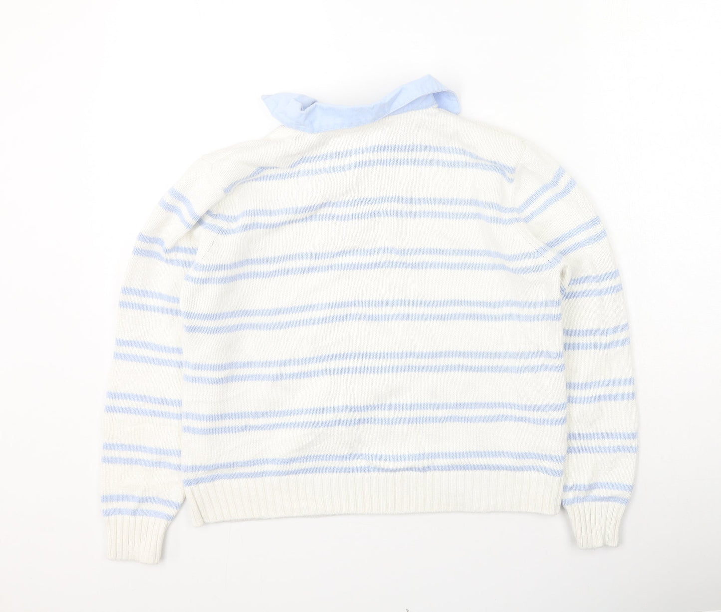 Marks and Spencer Womens Multicoloured Collared Striped Cotton Pullover Jumper Size 14