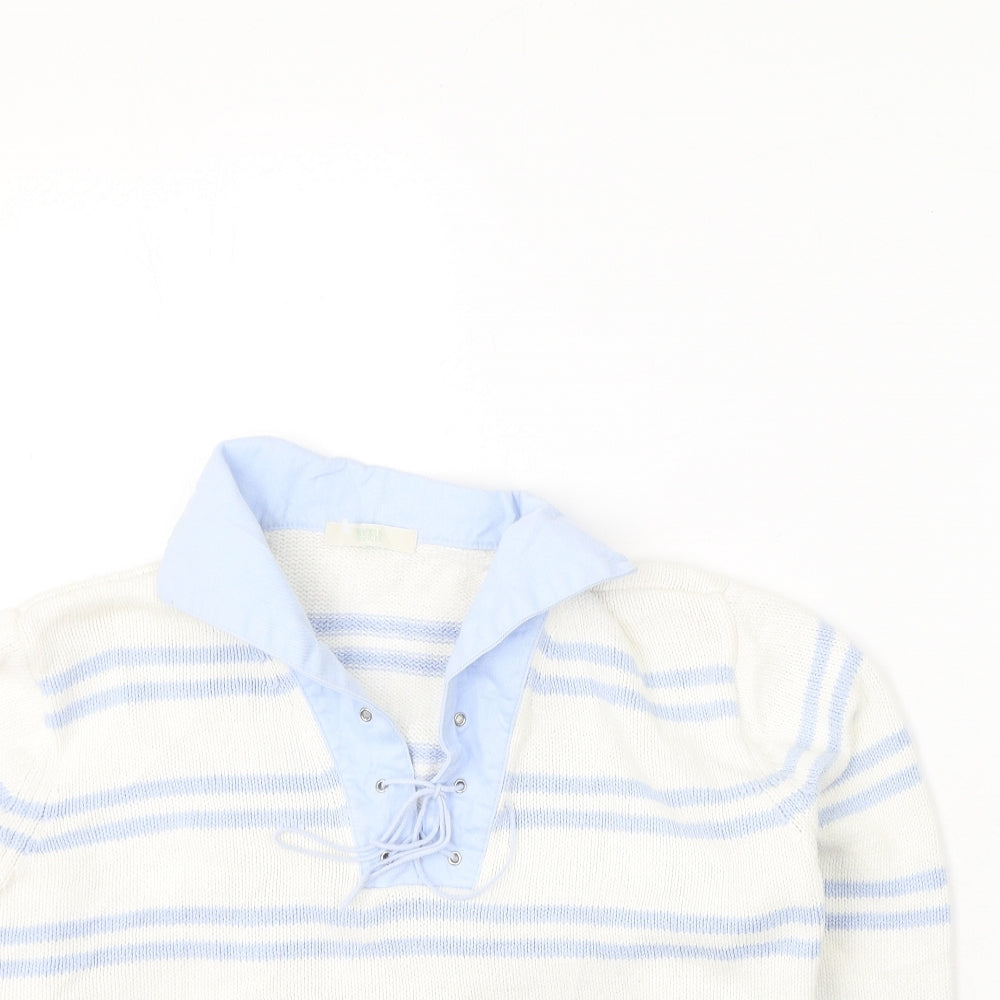 Marks and Spencer Womens Multicoloured Collared Striped Cotton Pullover Jumper Size 14