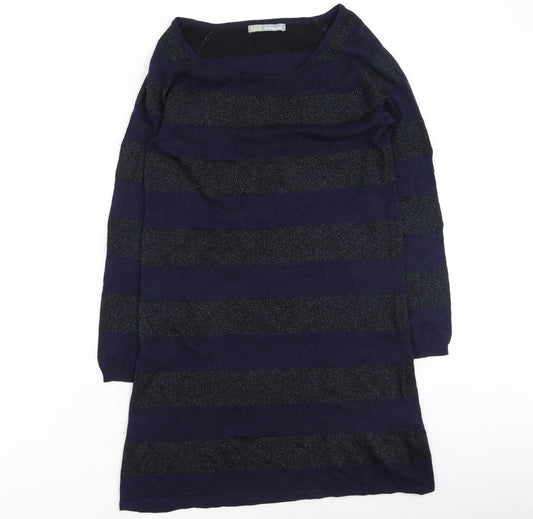 Marks and Spencer Womens Blue Round Neck Striped Viscose Pullover Jumper Size 12