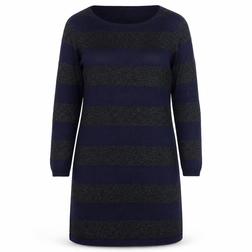 Marks & Spencer Womens Blue Round Neck Striped Viscose Pullover Jumper Size 12