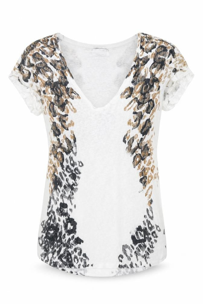 SET Womens Multicoloured Animal Print Linen Basic Blouse Size 8 Round Neck